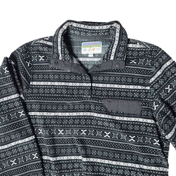 Jachs Cabin T Snap Fleece Mens XL Black and White Print Pullover - Picture 2 of 8